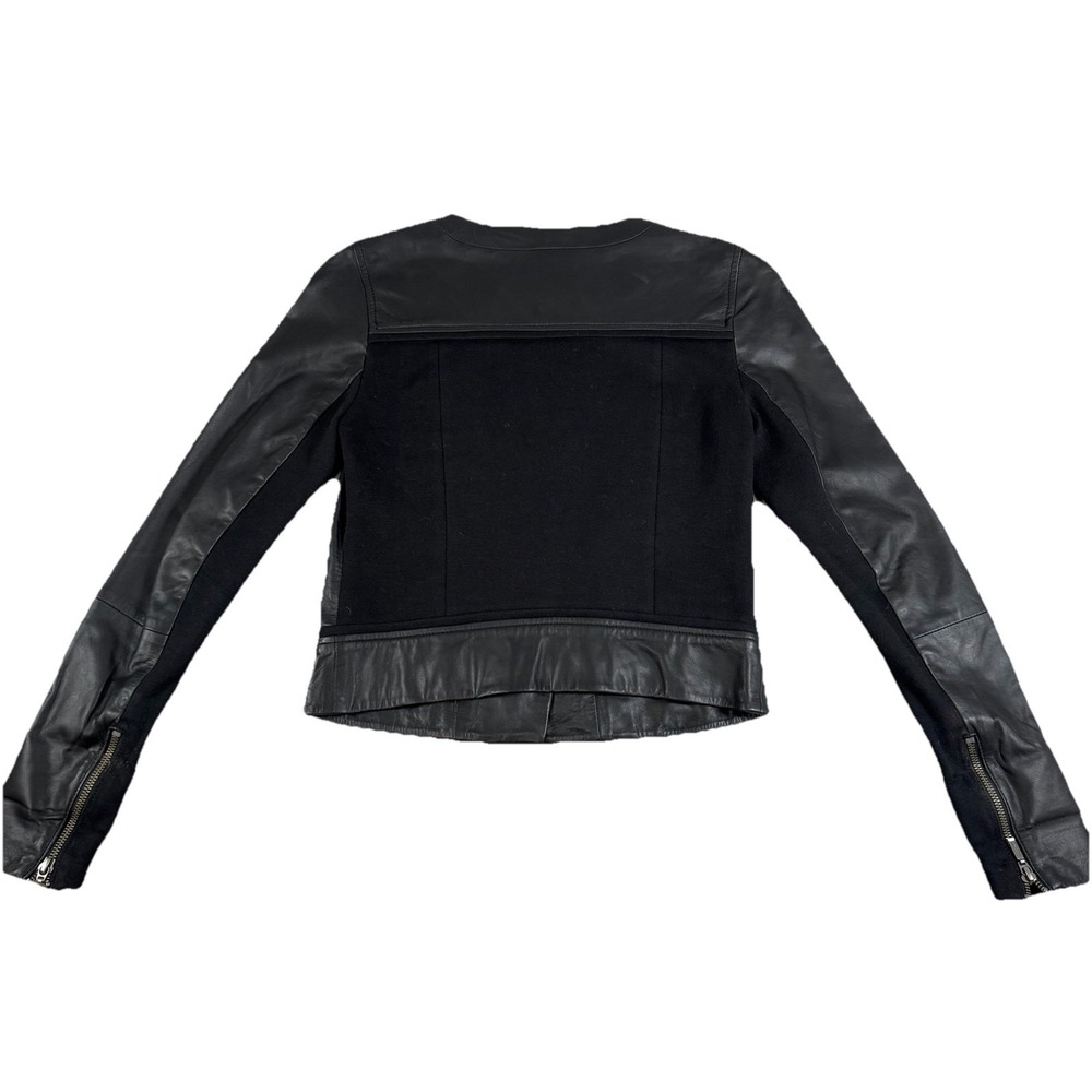 Elevenses Leather Moto Jacket Women 2 Blck Mixed Media Asymmetric Zip Minimalist - Picture 6 of 11